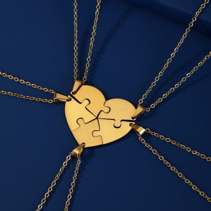 Women Necklace Stainless Steel Multiple Heart Puzzle Pendant Best Friend Jewelry