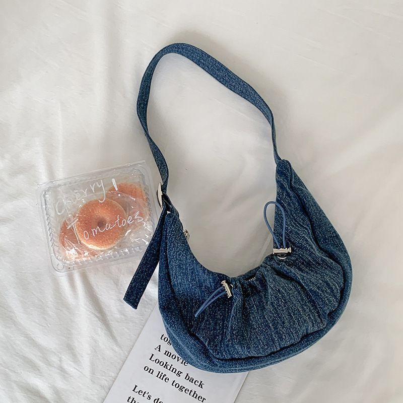 Wrinkled Denim Underarm Shoulder Bags Drawstring 28*14*6 CM Shopping Purse 1 PC