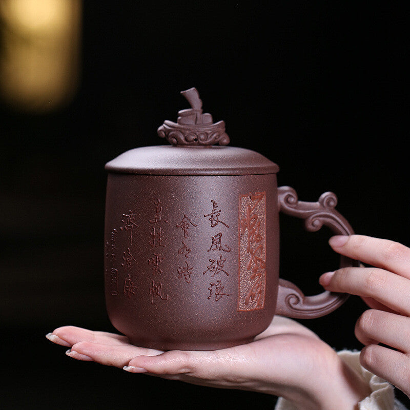 Full Handmade Office Cup With Handle Lid Health Care Real Yixing Zisha Tea Mug