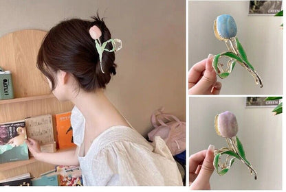 Women Hairpin Alloy Fashion Small Fresh Tulip Flower Back Hair Clips Accessories