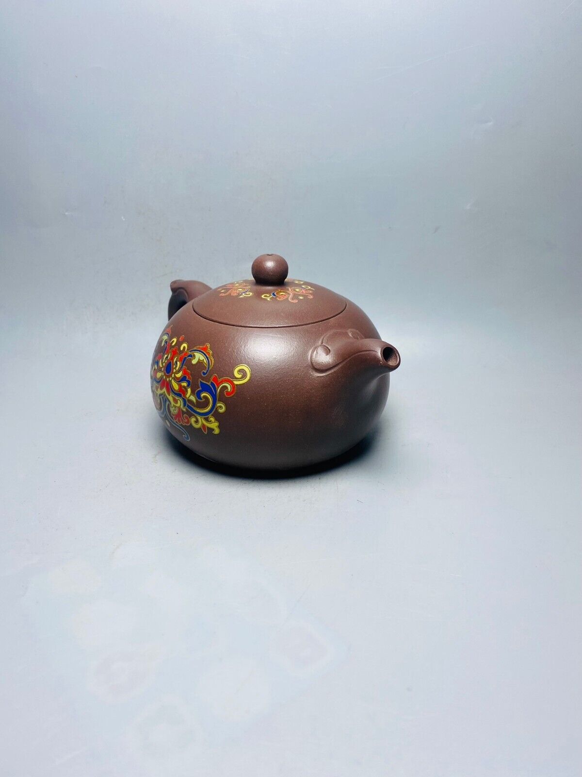 l-0Chinese Yixing Zisha Clay Handmade Exquisite Teapot （如意彩绘 底款：崔聖耀）