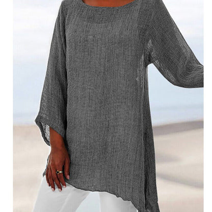 Tunic Tops Tee Pullover T-Shirt Blouse Baggy Casual Solid O Neck Summer