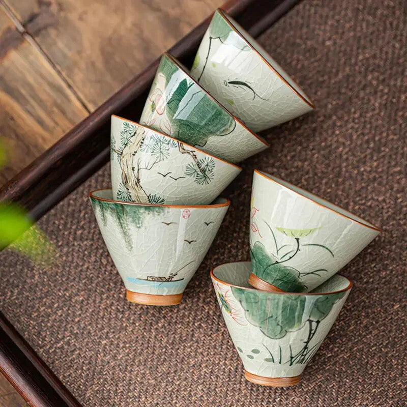 Hand Painted Lotus Teacup Ceramics Master cup Vintage Chinese Kung Fu Tea Bowl