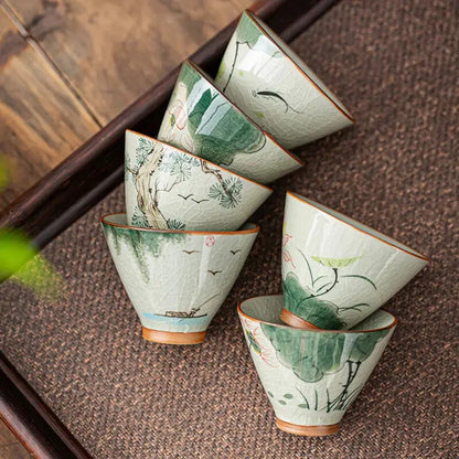 Hand Painted Lotus Teacup Ceramics Master cup Vintage Chinese Kung Fu Tea Bowl