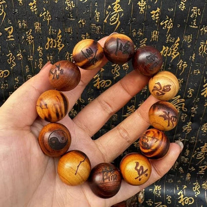 Daoist Peach Wood Bead Bracelet Mantra Prayer Beads Talisman Amulet Strand