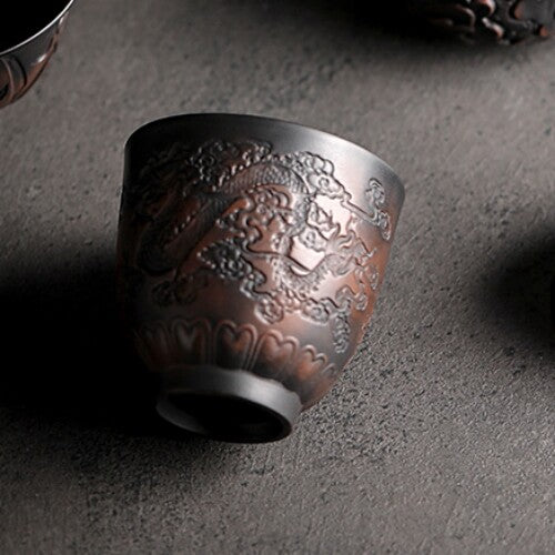 handmade tea cup yixing zisha purple pottery kungfu tea cup dragon pheonix carve