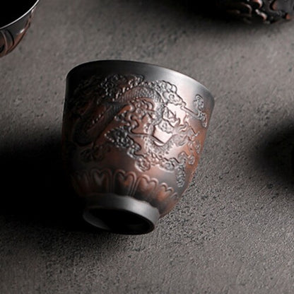 handmade tea cup yixing zisha purple pottery kungfu tea cup dragon pheonix carve