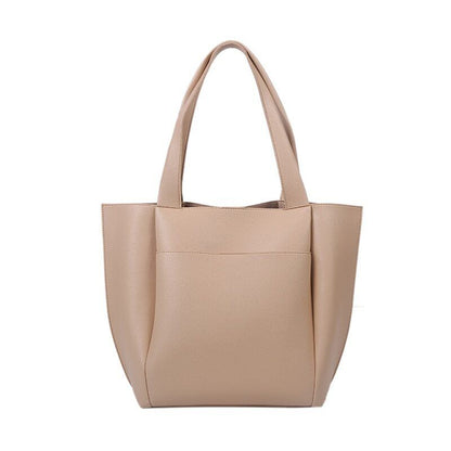Leather Woman Tote Shopper Handbags Single Shoulder Bag with Outer Pocket