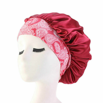 Silk Night Sleep Cap Hair Bonnet Hat Satin Wide Band Large Jumbo Head Cover Size