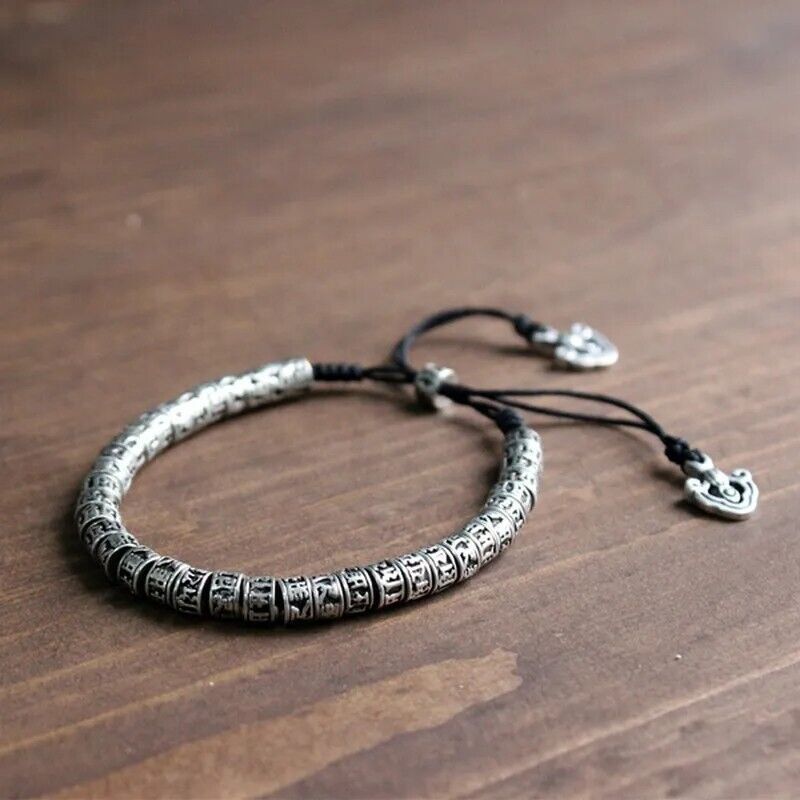 Men Bracelets Brass Traditional Tibetan Buddhism Six Words Mantra Amulets Beaded