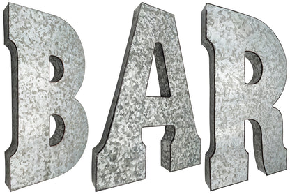 20" Tall Metal "BAR" Letters-Hanging Décor, Silver w\ Rusted Edges