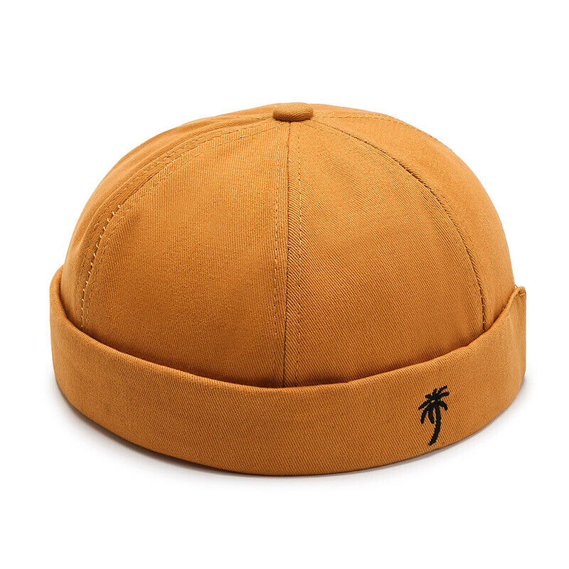 Men Retro Brimless Hat Skull cap Sailor Cap Beanie Rolled Cuff Adjustable