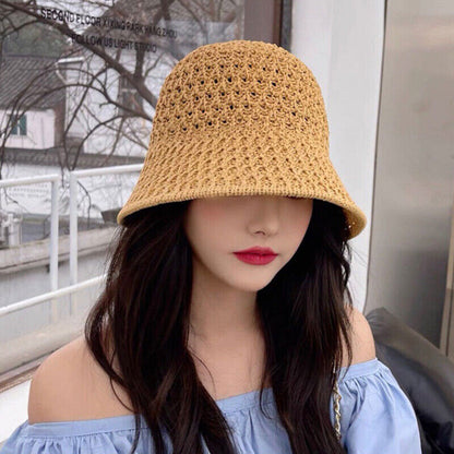 Women Ladies Summer Sun Beach Straw Hat Floppy Wide Brim Foldable Cap Bucket Hat
