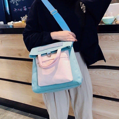 Stitching Canvas Bag Multipurpose Backpack Messenger Bags Student Shoulder Purse