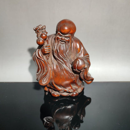 boxwood carved decorative sculpture the god of longevity buddha wood carving art