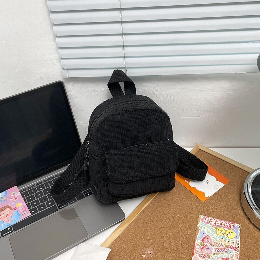 Fashion Women Backpack Corduroy Small Student Bookbag Traveling 19*19*9CM Square