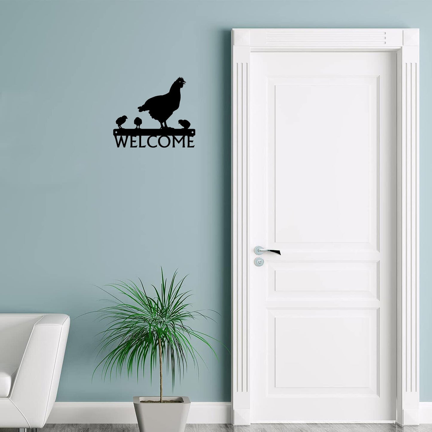 Hen and Chicks Welcome Sign - 12 inch Wide Metal Wall Art