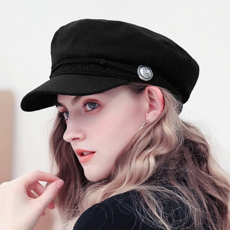Winter Hats Womens French Style Wool Baker's Boy Cool Baseball Cap Black Visor