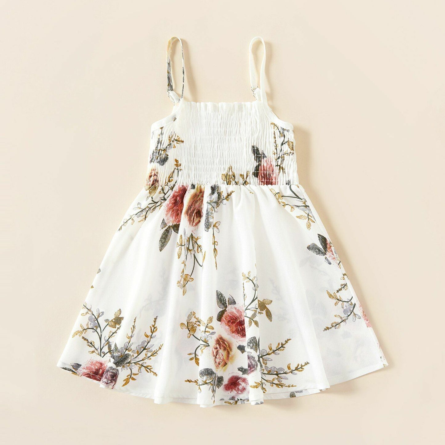 Matching Maxi Rompers Dresses Summer Floral Print White Mommy Me Elastic Waist