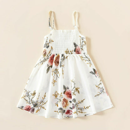 Matching Maxi Rompers Dresses Summer Floral Print White Mommy Me Elastic Waist