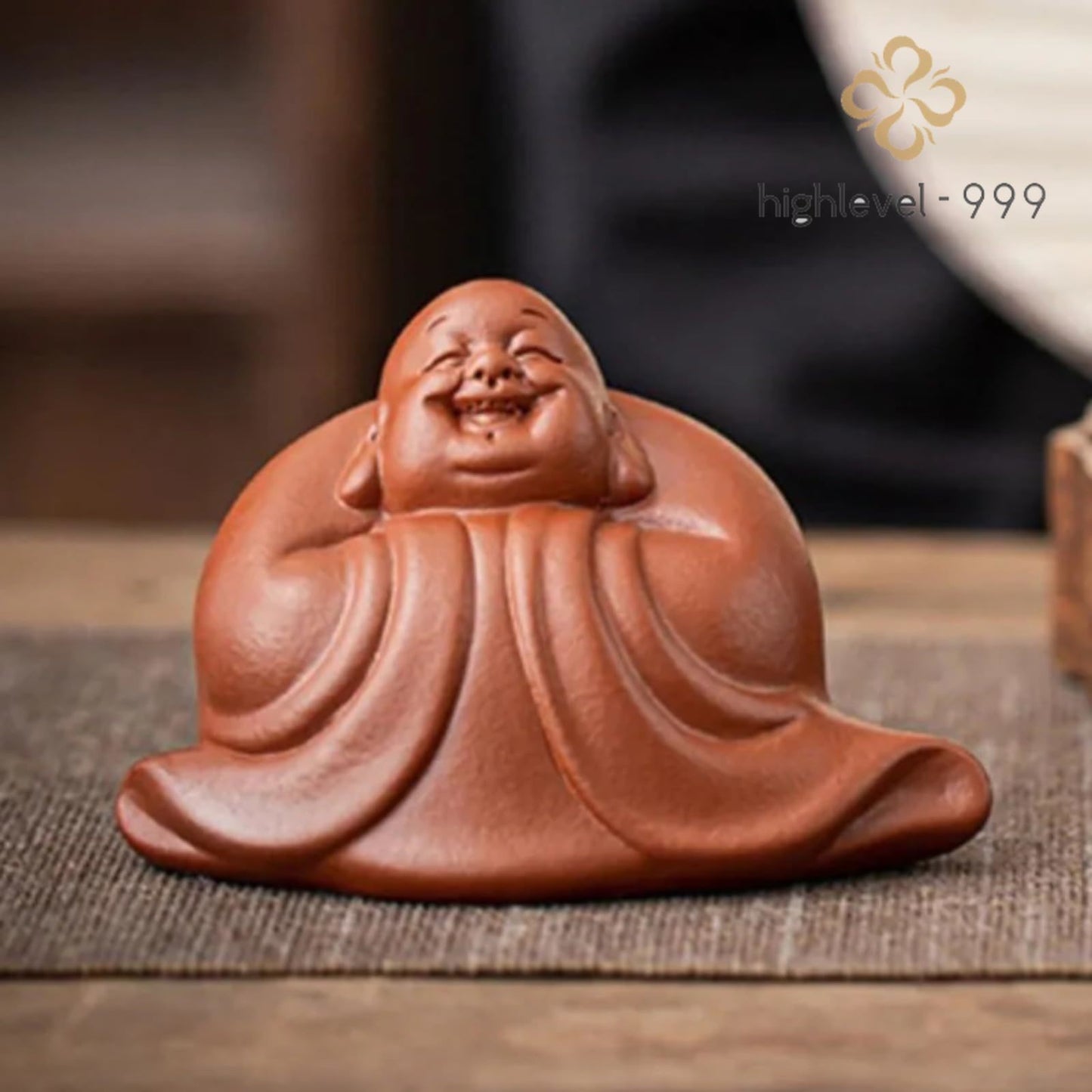 Purple Clay Tea Pet Small Buddha Figurine Handmade 9.3cm Sculpture Craft Tea Set