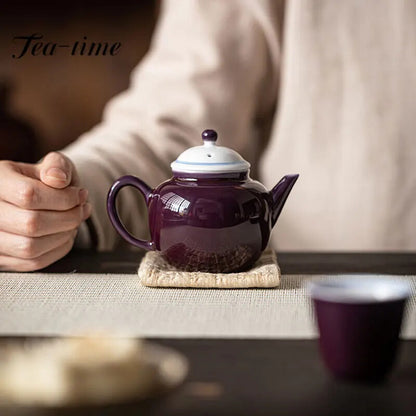 180ml Chinese Handmade Grape Purple Ceramic Tea Pot Pure Hand Painted