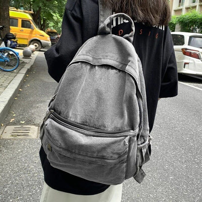 Gray Denim Backpack Women's Travel Outing Shoulder Bag Schoolbags Suitable