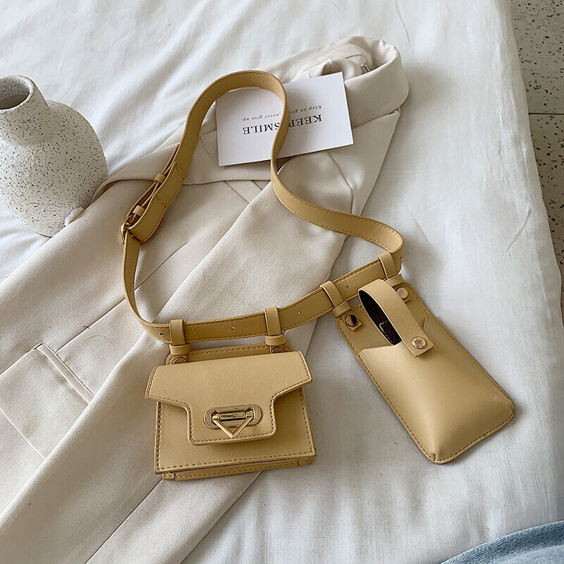 2 Piece Women's Belt Bag Waist Bags Female Leather Flap Crossbody Chest Bag