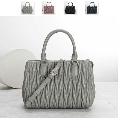 Small Quilted Sheepskin Leather Tote Clutch Purse Handbag Fashion Shoulder Bag