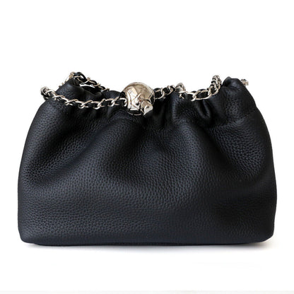 Small Mini Ruched Real Leather Clutch Pouch Purse Shoulder Bag w/ Chain Fashion