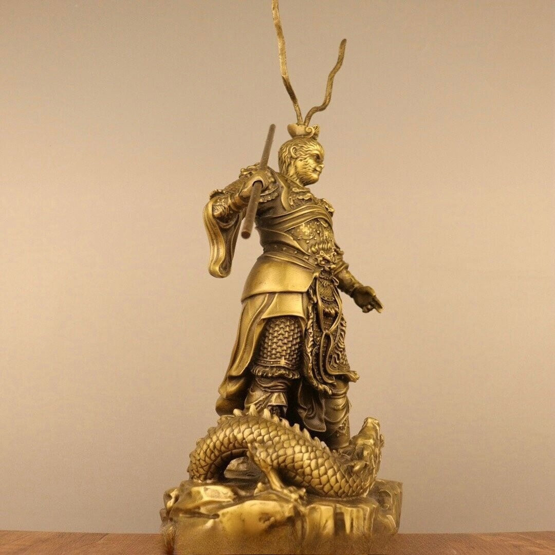 15'' Purple Bronze Gold Monkey King Dragon Sun Wukong Statue