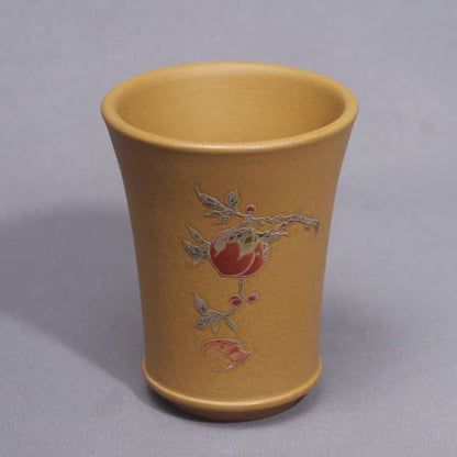 Yixing Purple Clay Blessing Longevity Cup Gold Section Clay Hand Painted Tea Cup