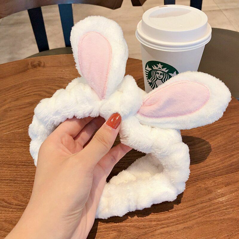 Hairbands Wash Face Women Soft Warm Coral Fleece Bow Animal Ear Hair Accessories