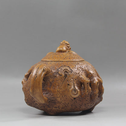 Collect China Yixing Zisha Pottery Old Duan Clay Pixiu Peach Tree Stool Teapot