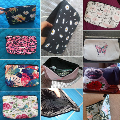 Cute Printed Cosmetic Bags Travel Storage Pouch Reusable Makeup Purse Polyester