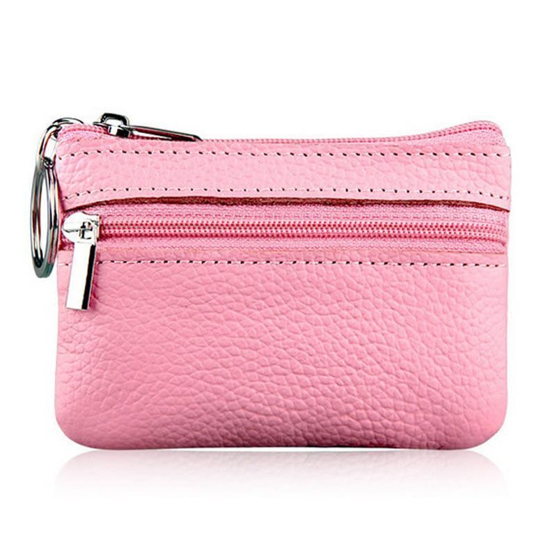 Soft Men Women Card Coin Key Holder Zip Wallet Pouch Bag Purse 10.7*7.3cm Purple