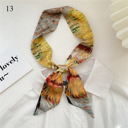 Long Skinny Silk Scarf Narrow Neckerchief Headband Handle Bag Band 105*6cm 1PCS