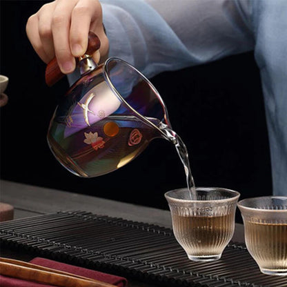 350ml 5.3" Glass Wood Handle Color Burn Thickened Glass Side Handle Cup Tea Set