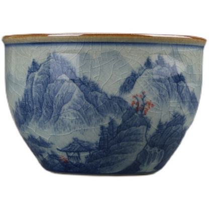 3.2" Chinese Jindezhen Blue-and-white Porcelain Mountain Water House Cup