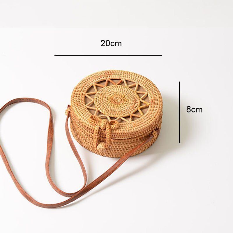 Straw Bag Round Woven Handmade Summer Polyester Crossbody Shoulder Bag Polyester