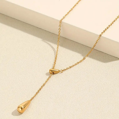 Teardrop Shape Beads Necklace 18K Gold Plated Golden Titanium Steel Chain Women