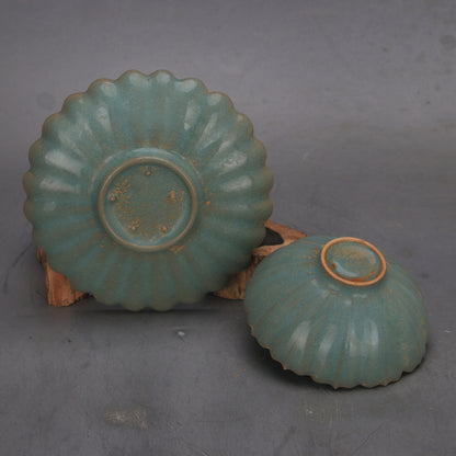 5.1" Collect Chinese Song Porcelain Ru Kiln Green Glaze Kwai Mouth Cup