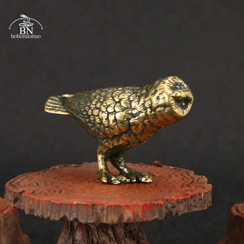 2022 NEW autumn Solid Brass Owl Miniature Figurines Retro Copper Animal Tea Pet