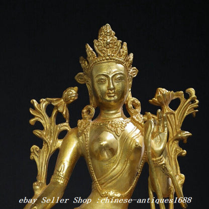 9.8'' Old Tibet Buddhism Bronze Gilt White Tara Bodhisattva Buddha Statue