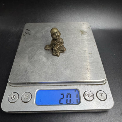 Brass Monk Figurine Mini Statue Buddhist Handheld Decor Antique Style