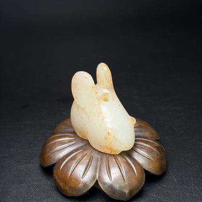 Certified Natural Hetian Jade Hand-carved Exquisite Rabbit Statues 31341