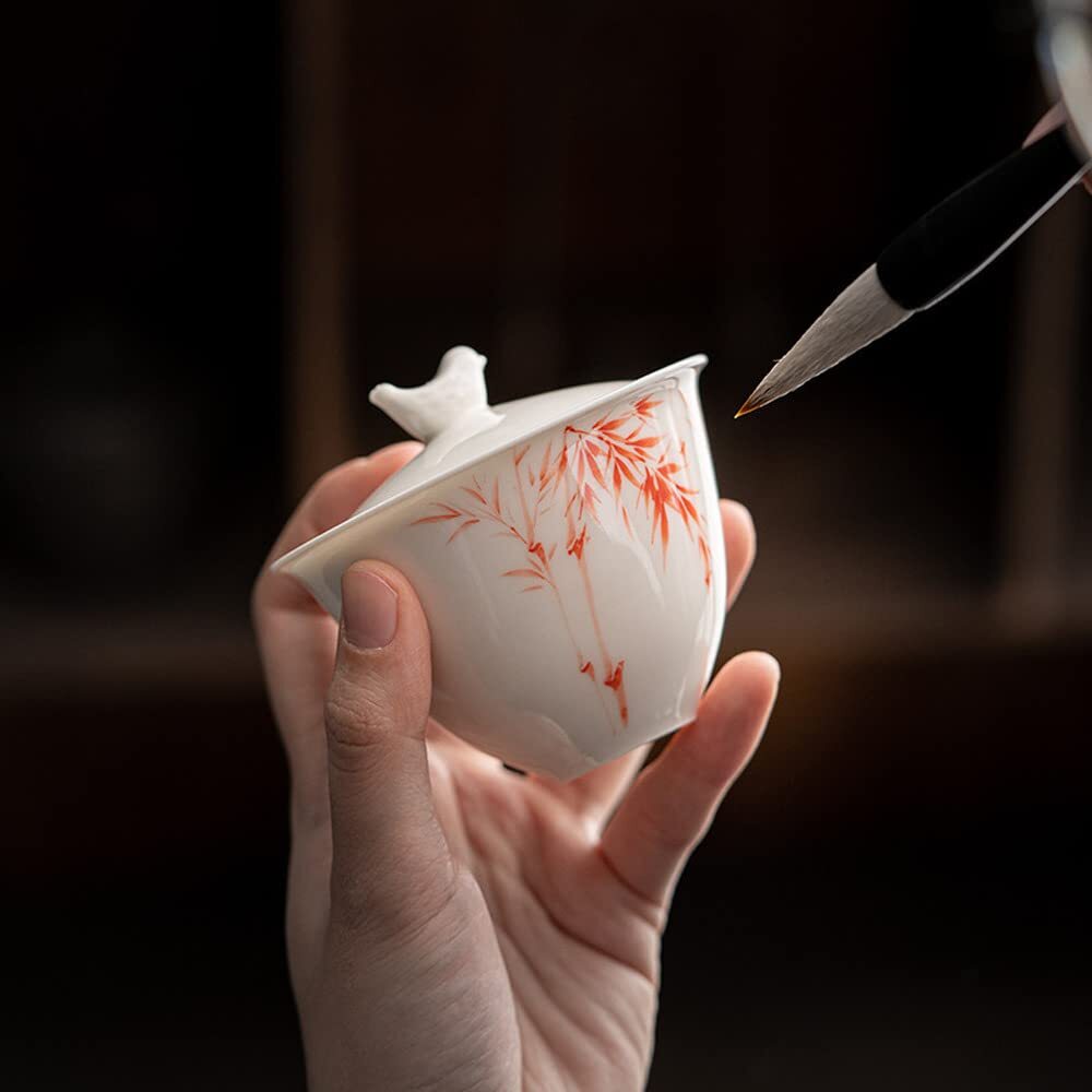 150ml Hand Ceramic Bamboo Pattern Gaiwan Bowl Kung Fu Tea Set Tureen Decorate