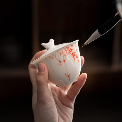 150ml Hand Ceramic Bamboo Pattern Gaiwan Bowl Kung Fu Tea Set Tureen Decorate