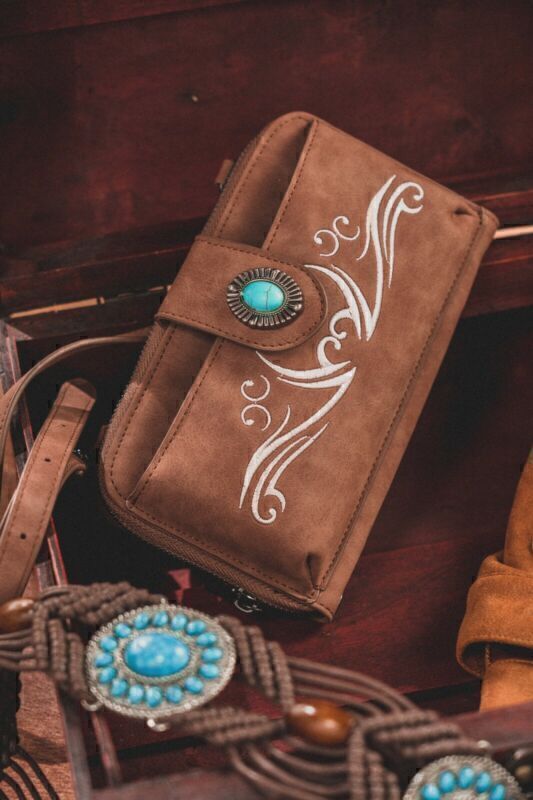 Celela Women Turquoise Concho Embossed Shoulder Crossbody Bag Handbag Wallet GU