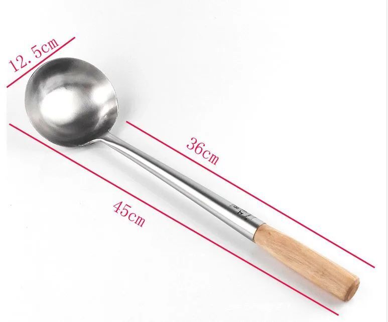 Kitchen Cooking Utensils Stainless Steel Wood Handle Big Long Spatula Soup Spoon